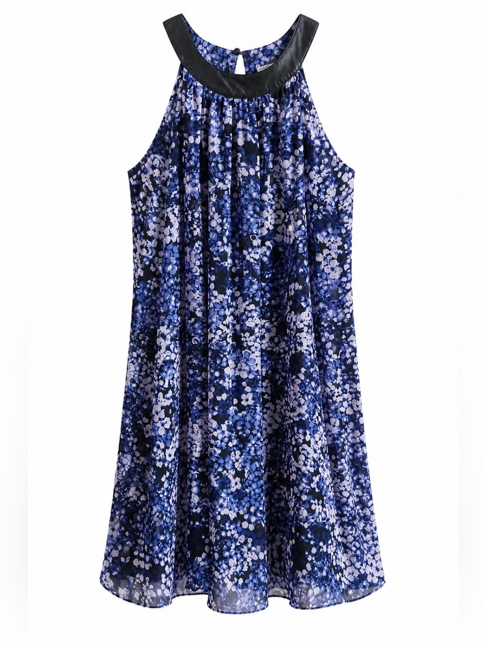 Charming Charlie Blue and Black Floral Trapeze Dress LG
